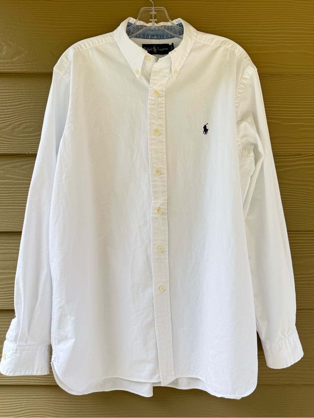 RALPH LAUREN  Cotton White Blue Denim Finishing Oxford Shirt Size L - Picture 2 of 13